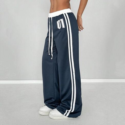 Women's Number Print Waist Splice Casual Sports Street Retro Style Loose Sweatpants Y2K Elastic Waist Pants Trousers in Saudi Arabia