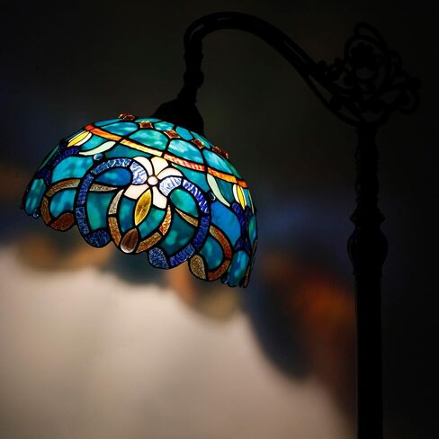 تيفاني مصباح أرضي مصباح زجاجي ملون 18.88 × 12 × 67 بوصة زاوية قابلة للتعديل مقوسة معقوفة ضوء قراءة عتيق (يعسوب أصفر كهرماني) in Kuwait