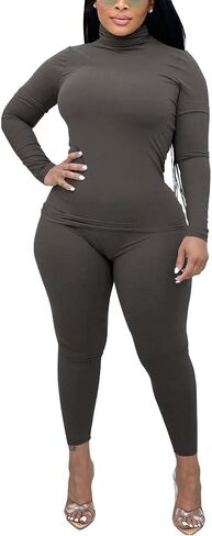 Nimsruc 2 Piece Outfits for Women Casual Bodycon Sweat Suits Turtleneck Long Sleeve Tracksuit Lounge Jogger Set in Saudi Arabia