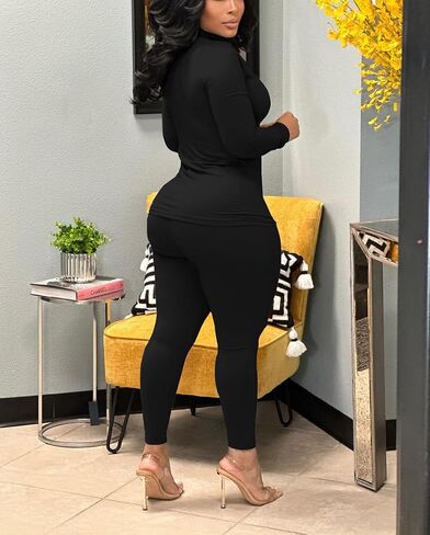 Nimsruc 2 Piece Outfits for Women Casual Bodycon Sweat Suits Turtleneck Long Sleeve Tracksuit Lounge Jogger Set in Saudi Arabia