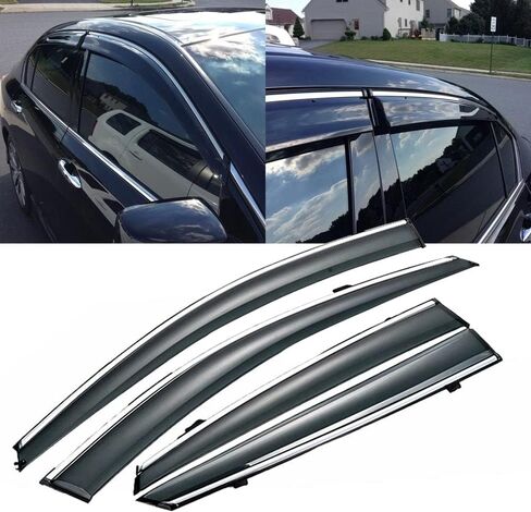 x xotic tech 4X Smoked Tinted Chrome Window Sun Wind Rain Snow Guard Air Deflectors Visors Trims Compatible with Honda Accord Sedan 2013-2017 in Saudi Arabia