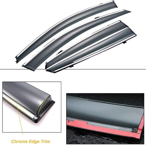x xotic tech 4X Smoked Tinted Chrome Window Sun Wind Rain Snow Guard Air Deflectors Visors Trims Compatible with Honda Accord Sedan 2013-2017 in Saudi Arabia