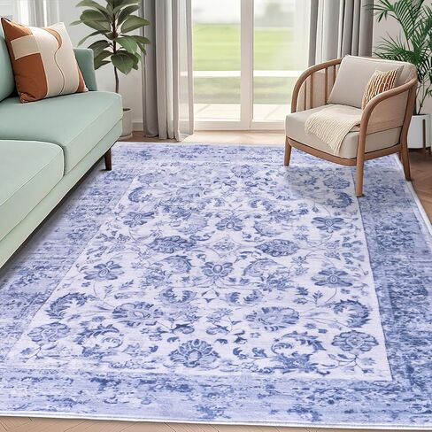 Bohemian Area Rugs 8' x 10' Foldable Non Slip Carpet Ultra Soft Low Pile No Shedding Vintage Mat for Living Room Bedroom Dining Office, Green in Saudi Arabia