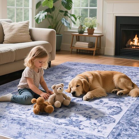 Bohemian Area Rugs 8' x 10' Foldable Non Slip Carpet Ultra Soft Low Pile No Shedding Vintage Mat for Living Room Bedroom Dining Office, Green in Saudi Arabia