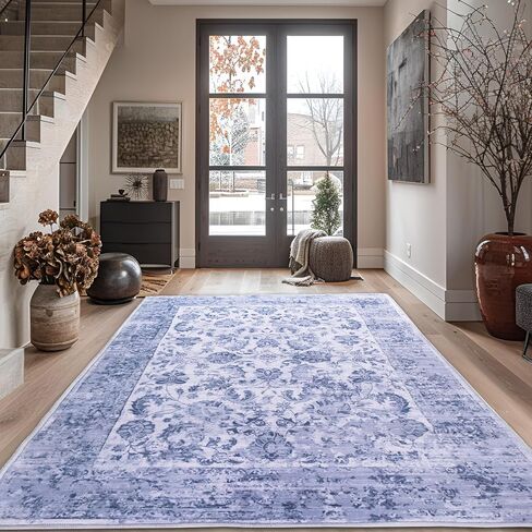 Bohemian Area Rugs 8' x 10' Foldable Non Slip Carpet Ultra Soft Low Pile No Shedding Vintage Mat for Living Room Bedroom Dining Office, Green in Saudi Arabia
