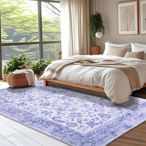 Bohemian Area Rugs 8' x 10' Foldable Non Slip Carpet Ultra Soft Low Pile No Shedding Vintage Mat for Living Room Bedroom Dining Office, Green in Saudi Arabia