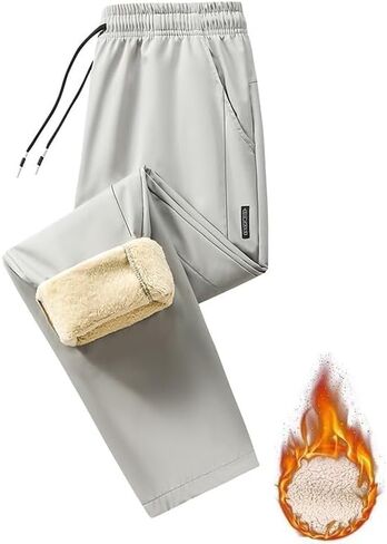 Winter Pants for Men Thermal Fleece Lined Sweatpants Active Running Joggers Warm Straight Leg Pant with Pockets in Saudi Arabia
