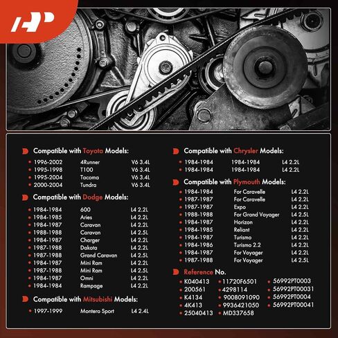 حزام قيادة أفعواني للمحرك A-Premium متوافق مع تويوتا ودودج وكرايسلر وميتسوبيشي وبليموث - تاكوما، 4 رانر، T100، تندرا، جراند كارافان، تشارجر، كارافان، دايتونا، ليزر، 600، برج الحمل in Saudi Arabia