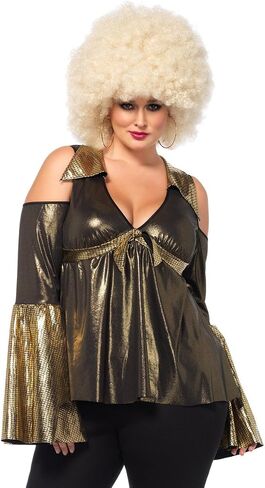 Leg Avenue Womens Plus Disco Diva With Cold Shoulder Babydoll Top, Bell Bottom Pants Adult Sized Costumes in Saudi Arabia