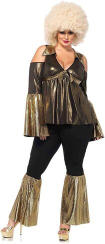 Leg Avenue Womens Plus Disco Diva With Cold Shoulder Babydoll Top, Bell Bottom Pants Adult Sized Costumes in Saudi Arabia