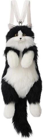 حقيبة ظهر من القطيفة المحشوة على شكل قطة واقعية هدية للفتيات والأخت والابنة - يمكن حملها على الكتف، على كتف واحد أو على الجسم مع أشرطة قابلة للتعديل حقيبة ظهر لطيفة وناعمة على شكل حيوانات محشوة in Kuwait