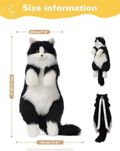 حقيبة ظهر من القطيفة المحشوة على شكل قطة واقعية هدية للفتيات والأخت والابنة - يمكن حملها على الكتف، على كتف واحد أو على الجسم مع أشرطة قابلة للتعديل حقيبة ظهر لطيفة وناعمة على شكل حيوانات محشوة in Kuwait