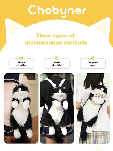 حقيبة ظهر من القطيفة المحشوة على شكل قطة واقعية هدية للفتيات والأخت والابنة - يمكن حملها على الكتف، على كتف واحد أو على الجسم مع أشرطة قابلة للتعديل حقيبة ظهر لطيفة وناعمة على شكل حيوانات محشوة in Kuwait