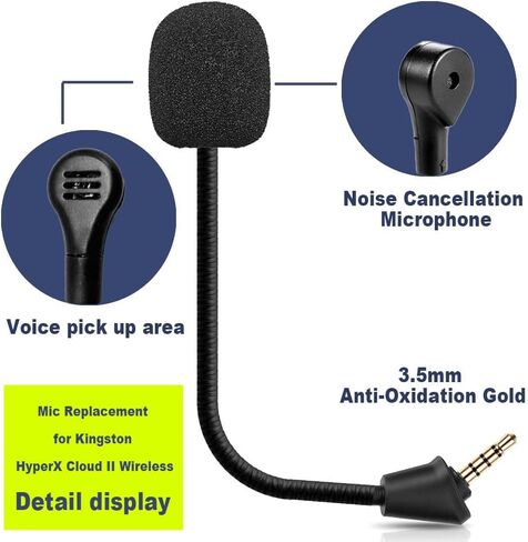 MIC استبدال Microphone Boom تناسب Kingston Hyperx Cloud II Cloud Cloud X Cloud X Cloud X Silver 1st الإصدار سماعات الألعاب اللغز ضوضاء 3.5 مم جاك أسود in Kuwait