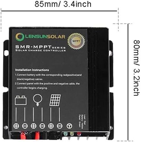 LensunSolar مقاوم للماء 10 أمبير 12 فولت بلوتوث MPPT منظم تحكم بالشحن بالطاقة الشمسية مع مشابك تمساح للبطارية وموصلات شمسية قياسية لليثيوم LiFePO4 AGM جل بطاريات الرصاص الحمضية باللون الأسود in Saudi Arabia