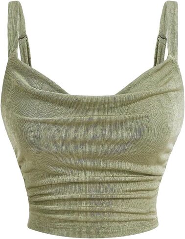 SOLY HUX Women's Cowl Neck Crop Camisole Top Lace Up Ruched Sleeveless Y2k Tops in Saudi Arabia