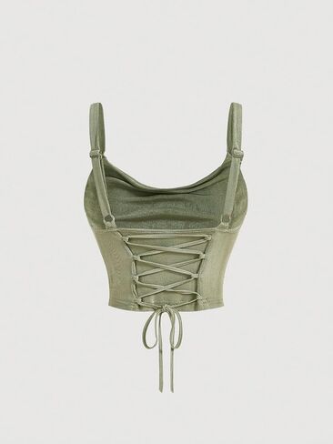 SOLY HUX Women's Cowl Neck Crop Camisole Top Lace Up Ruched Sleeveless Y2k Tops in Saudi Arabia
