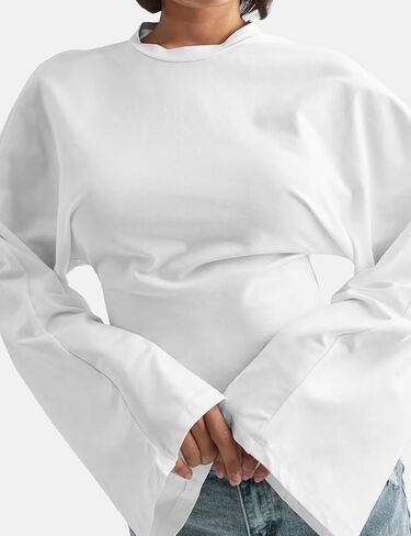 Women's Fall Sexy Solid Color Tie-Front Cropped T-Shirt Top - Casual Stretch Short Sleeve Crewneck Tee in Saudi Arabia