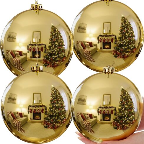 Zubebe 4 Pcs Extra Large Christmas Ball Ornaments 6'' (150 Mm) Giant Oversized Plastic Xmas Ball Big Hanging Christmas Tree Ornaments for Holiday Party Outdoor Decor(Gold) in Saudi Arabia