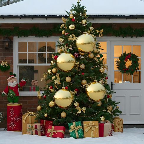 Zubebe 4 Pcs Extra Large Christmas Ball Ornaments 6'' (150 Mm) Giant Oversized Plastic Xmas Ball Big Hanging Christmas Tree Ornaments for Holiday Party Outdoor Decor(Gold) in Saudi Arabia