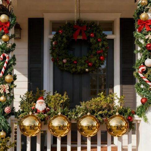 Zubebe 4 Pcs Extra Large Christmas Ball Ornaments 6'' (150 Mm) Giant Oversized Plastic Xmas Ball Big Hanging Christmas Tree Ornaments for Holiday Party Outdoor Decor(Gold) in Saudi Arabia
