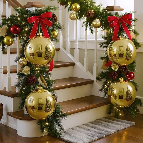 Zubebe 4 Pcs Extra Large Christmas Ball Ornaments 6'' (150 Mm) Giant Oversized Plastic Xmas Ball Big Hanging Christmas Tree Ornaments for Holiday Party Outdoor Decor(Gold) in Saudi Arabia