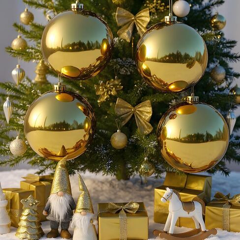 Zubebe 4 Pcs Extra Large Christmas Ball Ornaments 6'' (150 Mm) Giant Oversized Plastic Xmas Ball Big Hanging Christmas Tree Ornaments for Holiday Party Outdoor Decor(Gold) in Saudi Arabia