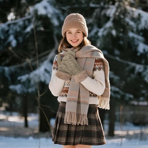 hoyuwak Women's White Mittens Warm Winter Mittens White Knit Gloves Thick Fuzzy Mittens for Cold Weather Outdoor Play Home in Saudi Arabia