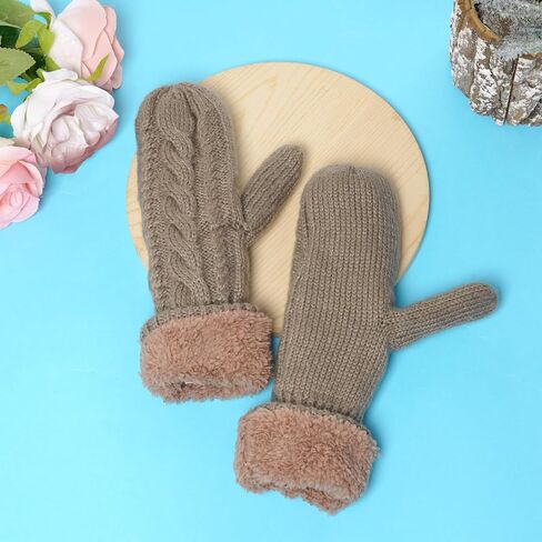 hoyuwak Women's White Mittens Warm Winter Mittens White Knit Gloves Thick Fuzzy Mittens for Cold Weather Outdoor Play Home in Saudi Arabia