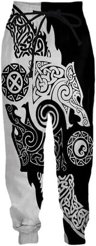Viking Jogger Sweatpants for Men Nordic Wolf Jogger Pants 3D Print Viking Workout Pants Novelty Athletic Sweatpants in Saudi Arabia