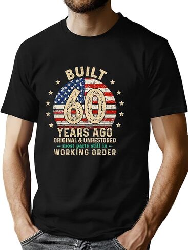 60th Birthday Shirt Men Built 60 Years Ago American Flag T-Shirt Vintage 60 Years Old Birthday Gift Tee Tops in Kuwait
