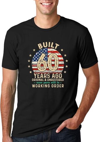 60th Birthday Shirt Men Built 60 Years Ago American Flag T-Shirt Vintage 60 Years Old Birthday Gift Tee Tops in Kuwait