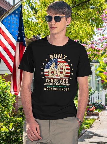 60th Birthday Shirt Men Built 60 Years Ago American Flag T-Shirt Vintage 60 Years Old Birthday Gift Tee Tops in Kuwait