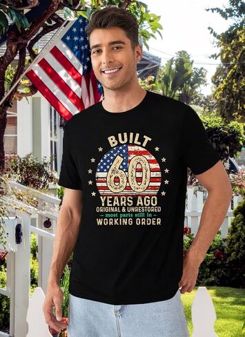 60th Birthday Shirt Men Built 60 Years Ago American Flag T-Shirt Vintage 60 Years Old Birthday Gift Tee Tops in Kuwait
