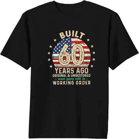 60th Birthday Shirt Men Built 60 Years Ago American Flag T-Shirt Vintage 60 Years Old Birthday Gift Tee Tops in Kuwait