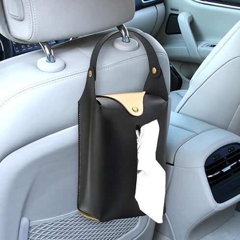 حامل مناديل السيارة، غطاء صندوق مناديل معلق لمسند رأس السيارة الكبير، حامل مناديل السيارات من جلد البولي يوريثان، منظم ورق المقعد الخلفي للسيارة الواقي من الشمس (أسود) in Kuwait