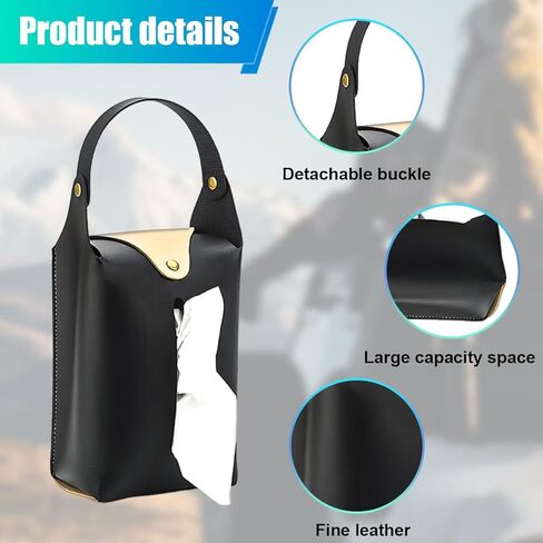 حامل مناديل السيارة، غطاء صندوق مناديل معلق لمسند رأس السيارة الكبير، حامل مناديل السيارات من جلد البولي يوريثان، منظم ورق المقعد الخلفي للسيارة الواقي من الشمس (أسود) in Kuwait