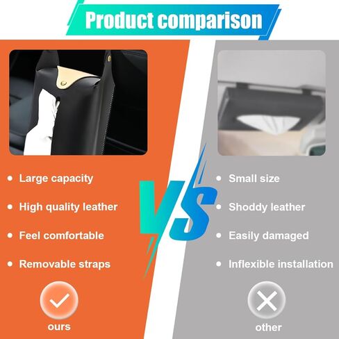 حامل مناديل السيارة، غطاء صندوق مناديل معلق لمسند رأس السيارة الكبير، حامل مناديل السيارات من جلد البولي يوريثان، منظم ورق المقعد الخلفي للسيارة الواقي من الشمس (أسود) in Kuwait