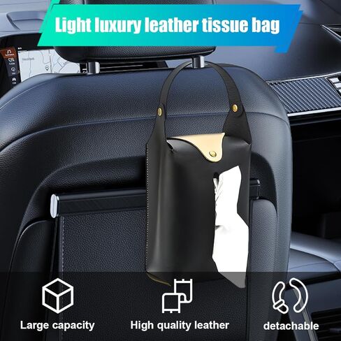 حامل مناديل السيارة، غطاء صندوق مناديل معلق لمسند رأس السيارة الكبير، حامل مناديل السيارات من جلد البولي يوريثان، منظم ورق المقعد الخلفي للسيارة الواقي من الشمس (أسود) in Kuwait