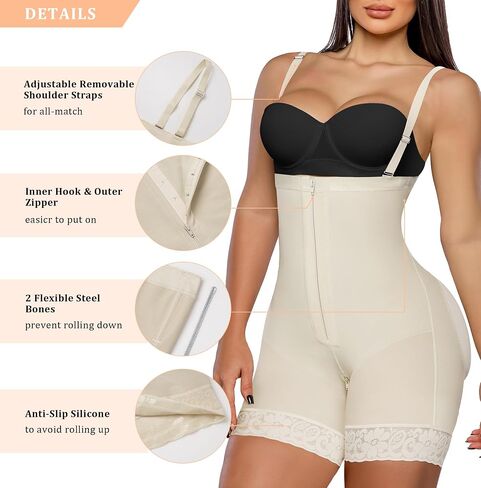 YIANNA Fajas Colombianas Shapewear for Women Tummy Control Body Shaper Butt Lifter Thigh Slimmer with Zipper Crotch in Saudi Arabia