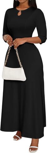 FANDEE Women's Maxi Dress Casual Boho Plain Long Dresses 3/4 Sleeve with Pockets in Kuwait