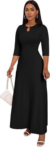 FANDEE Women's Maxi Dress Casual Boho Plain Long Dresses 3/4 Sleeve with Pockets in Kuwait