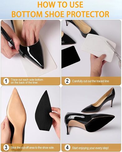 Shoe Sole Protectors - Non-Slip Bottom Guards for Women & Men | Anti-Slip Inserts to Fix Worn & Slippery Soles, Waterproof Seal | Premium Silicone (4Pcs Black Stripe, 6"x4") in Saudi Arabia