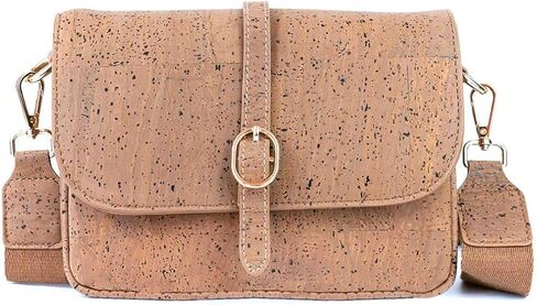 Portuguese Cork Crossbody Bag, Brown, 9W x 6H inches, Adjustable Strap, Vegan in Saudi Arabia