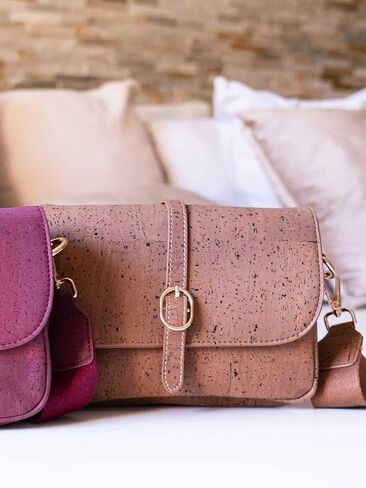 Portuguese Cork Crossbody Bag, Brown, 9W x 6H inches, Adjustable Strap, Vegan in Saudi Arabia