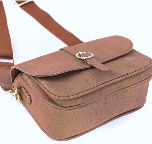 Portuguese Cork Crossbody Bag, Brown, 9W x 6H inches, Adjustable Strap, Vegan in Saudi Arabia