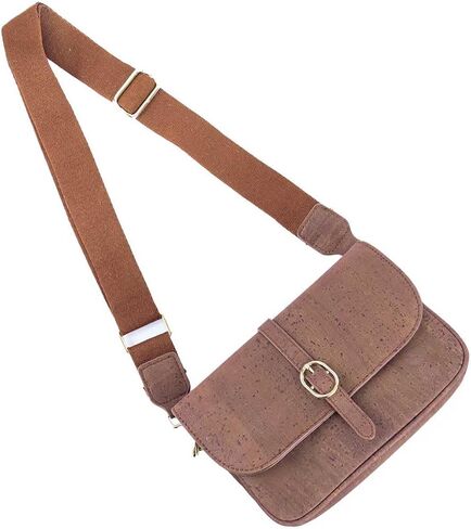 Portuguese Cork Crossbody Bag, Brown, 9W x 6H inches, Adjustable Strap, Vegan in Saudi Arabia