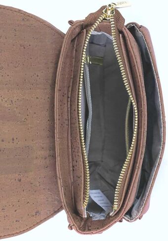 Portuguese Cork Crossbody Bag, Brown, 9W x 6H inches, Adjustable Strap, Vegan in Saudi Arabia
