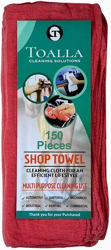 Cotton Shop Towels Red – (Pack of 150) Size 14x14 Inches Cleaning Rags – Absorbent Shop Rags and Multipurpose Cleaning Towels for Automobiles, Industries, Garage and Homes in Saudi Arabia
