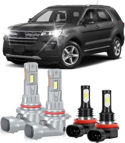 لمجموعة مصابيح Ford Explorer 2011-2015، 4 قطع فائقة السطوع 6000K بيضاء مزدوجة الشعاع ومصابيح الضباب، سطوع 800%، التوصيل والتشغيل in Kuwait